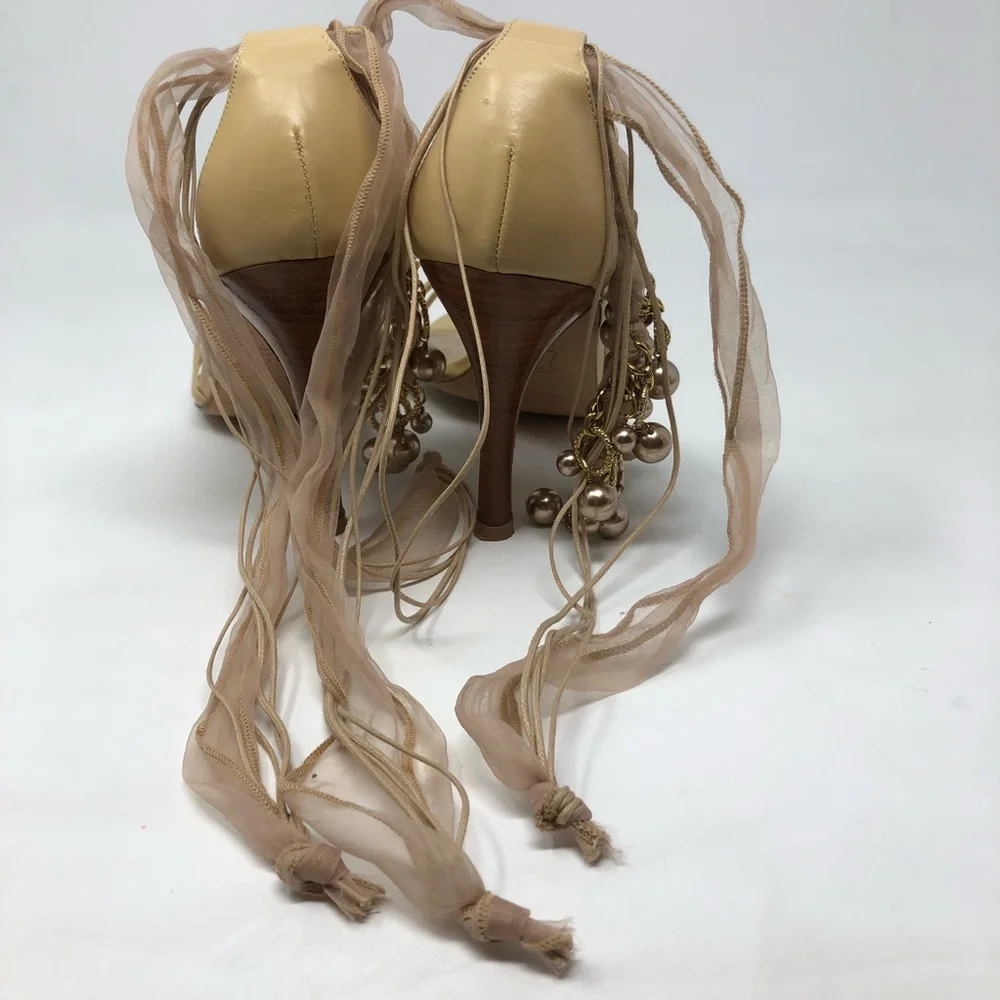 Stuart Weitzman Nude Tie Strap Square Toe Heels